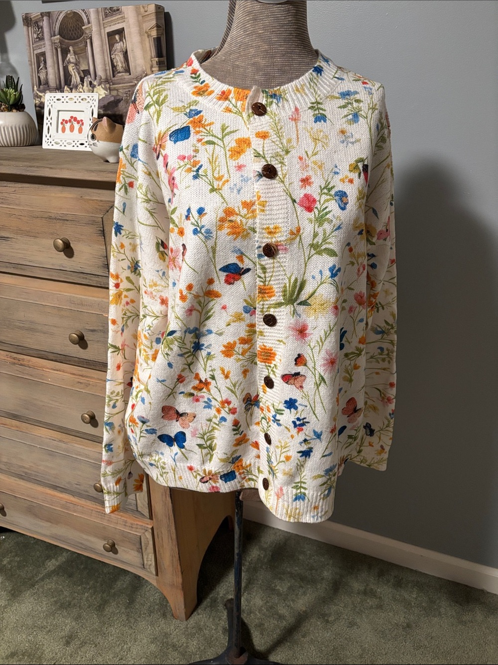 Walmart Viral Cream with Multicolor Flowers Button-Up Cardigan